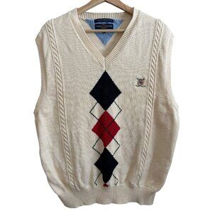 Vintage Tommy Hilfiger Mens Argyle Sweater Vest Cream M Preppy Tennis Ivy League